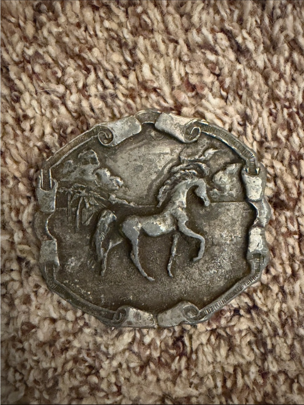 Vintage 1976 Bergamot Brass Works Horse Belt Buckle - Stallion Western - Darien